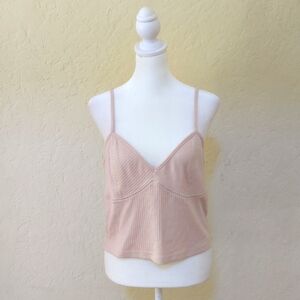 And Now This Trendy Soft Pink Ribbed Knit Cropped  Sweater Tank Top Size XL